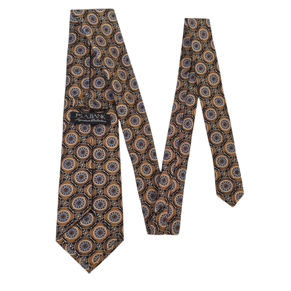 Jos A Bank Signature Collection Mens Necktie 7-Fold Orange Black‎ Silk Floral
